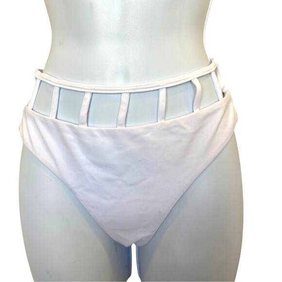 Tularosa White High Waisted Bikini Bottom SMALL Cutout Cheeky Revolve $98 NEW - Picture 1 of 4